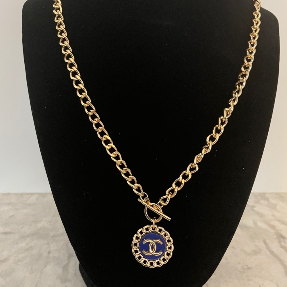 Upcycled vintage Chanel button 14k gold chain